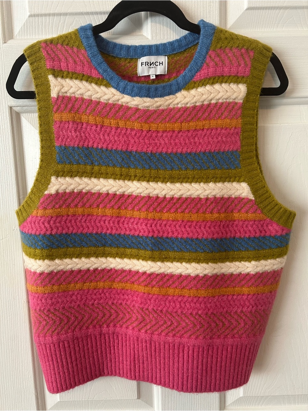 Frnch Striped Knit Sweater Vest in Pink & Multicolor